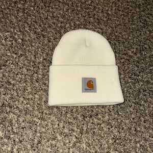 Carhartt White Beanie with Tan Logo Patch
